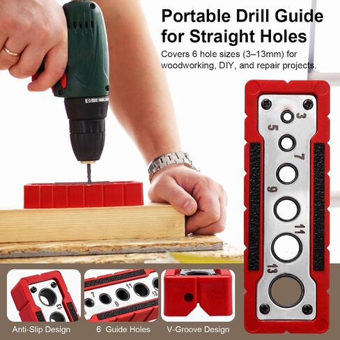 Drill Block Guide for Straight Holes, Portable Handheld Drill Guide Jig, 3-13mm Hole Locator, with V-Groove Design in Kuwait