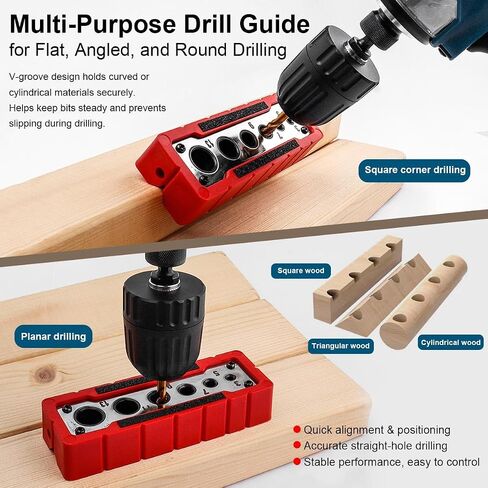Drill Block Guide for Straight Holes, Portable Handheld Drill Guide Jig, 3-13mm Hole Locator, with V-Groove Design in Kuwait