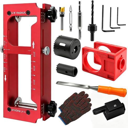 Door Hinge Jig and Door Lock Installation Kit | Aluminum Alloy Router Template for Hinge Mortising from 2.5" to 5" and Types of Square (Red) in Kuwait