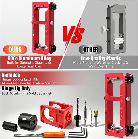 Door Hinge Jig and Door Lock Installation Kit | Aluminum Alloy Router Template for Hinge Mortising from 2.5" to 5" and Types of Square (Red) in Kuwait