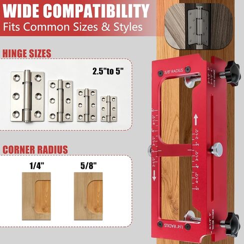 Door Hinge Jig and Door Lock Installation Kit | Aluminum Alloy Router Template for Hinge Mortising from 2.5" to 5" and Types of Square (Red) in Kuwait