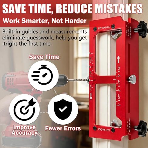 Door Hinge Jig and Door Lock Installation Kit | Aluminum Alloy Router Template for Hinge Mortising from 2.5" to 5" and Types of Square (Red) in Kuwait