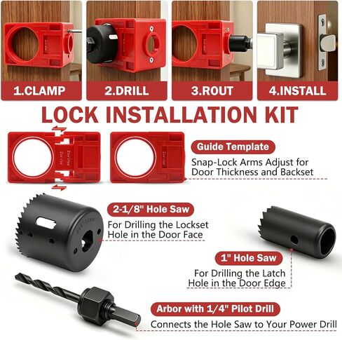Door Hinge Jig and Door Lock Installation Kit | Aluminum Alloy Router Template for Hinge Mortising from 2.5" to 5" and Types of Square (Red) in Kuwait