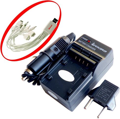 AC Wall DC Car External Battery Charger Kit for GE GB-50 General Imaging DV1 G100 J1470S PJ1 + iTEKIRO 10-in-1 USB Charging Cable in Kuwait
