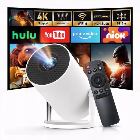 [Built-in Apps & 2026 Upgraded] Mini Projector with Wi-Fi 6 & Bluetooth 5.4, 1080P 4K Support Full HD, Auto Keystone 360° Portable Home Cinema Smart Projector for iOS/Android X1 in Kuwait