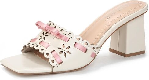 Women's High Heeled Sandals Square Toe Chunky Heel Mule Sandals Bow Adorned Breathable Open Toe Women's Shoes in Kuwait
