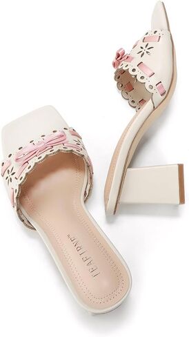 Women's High Heeled Sandals Square Toe Chunky Heel Mule Sandals Bow Adorned Breathable Open Toe Women's Shoes in Kuwait