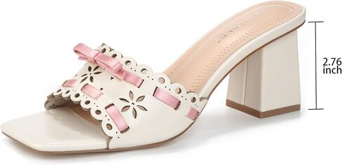 Women's High Heeled Sandals Square Toe Chunky Heel Mule Sandals Bow Adorned Breathable Open Toe Women's Shoes in Kuwait