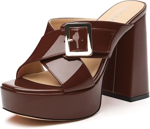 KUOARN Platform Heels for Women Slip On Mules Chunky Block Heel Sandals | 4.3 Inch Womens Heels Sandals with Adjustable Buckle Open Toe Retro Block Heels Dress Shoes for Prom Wedding Party Daily Wear in Kuwait