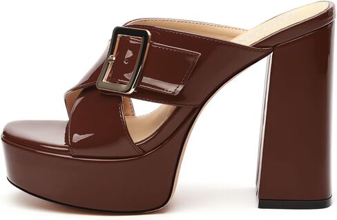 KUOARN Platform Heels for Women Slip On Mules Chunky Block Heel Sandals | 4.3 Inch Womens Heels Sandals with Adjustable Buckle Open Toe Retro Block Heels Dress Shoes for Prom Wedding Party Daily Wear in Kuwait