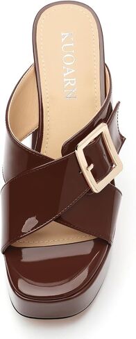 KUOARN Platform Heels for Women Slip On Mules Chunky Block Heel Sandals | 4.3 Inch Womens Heels Sandals with Adjustable Buckle Open Toe Retro Block Heels Dress Shoes for Prom Wedding Party Daily Wear in Kuwait