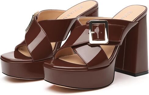KUOARN Platform Heels for Women Slip On Mules Chunky Block Heel Sandals | 4.3 Inch Womens Heels Sandals with Adjustable Buckle Open Toe Retro Block Heels Dress Shoes for Prom Wedding Party Daily Wear in Kuwait
