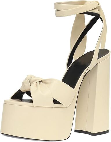 Goolita Metallic Lace Up Chunky Heel Platform Heels For Women Open Toe Slingback Ankle Strap Heeled Sandals Bow Sexy Fashion Evening Party Shoes in Kuwait