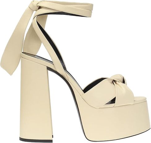 Goolita Metallic Lace Up Chunky Heel Platform Heels For Women Open Toe Slingback Ankle Strap Heeled Sandals Bow Sexy Fashion Evening Party Shoes in Kuwait