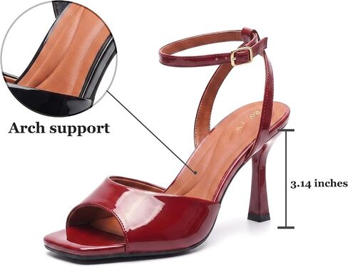 Women's Square Toe Ankle Strap Heels Sandals Kitten Heels | Patent leather，Cushioned insole， with Features slight arch support for Party Dressy Wedding in Kuwait