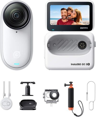 Insta360 GO 3S - 128 GB Ultimate Bundle White 4K Tiny Portable Vlogging Camera, Hands-Free POVs, Mount Anywhere, Stabilization, 140 Min Battery Life, 10m Waterproof, Pet POV in Kuwait