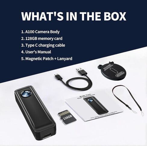 Action Camera 128GB, 4K 30FPS Body Camera, Hands Free Sports Camera with Magnetic Back Clip, Action Camcorder with Audio and Video Recording for Traveling Cycling Vlogging in Kuwait
