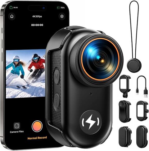 4K Mini Body Camera Wearable POV Action Cam with 1.47" Screen, 150 Min Battery, 64GB Built-in, Magnetic Clip, Hands-Free Video Recording for Vlog, Cycling, Travel, Daily Life in Kuwait