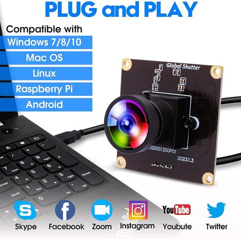 2MP Global Shutter USB Camera Module, 90FPS High Speed Camera | 120Degree Wide Angle Webcam, Golf Swing Camera for Windows, Linux, Android, Mac OS in Kuwait