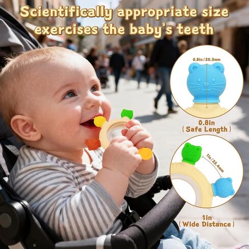 Baby Teething Rings Rattle Toys - BPA-Free Silicone Teether for 0-24 Months Infants & Toddlers, Safe Soft Chew Toys with Rattle Sound, Essential Teething Relief for Babies in Kuwait