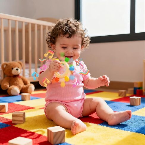 Baby Teething Rings Rattle Toys - BPA-Free Silicone Teether for 0-24 Months Infants & Toddlers, Safe Soft Chew Toys with Rattle Sound, Essential Teething Relief for Babies in Kuwait