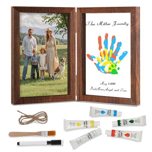 Family Handprint Kit, DIY Baby Hand and Footprint Handmade Keepsake Wooden Frame, Family Gifts with 5 Non-Toxic Baby-Safe Paint, Ideas Gift for New Parents, Grandparents, Father's Day, Mother's Day in Kuwait