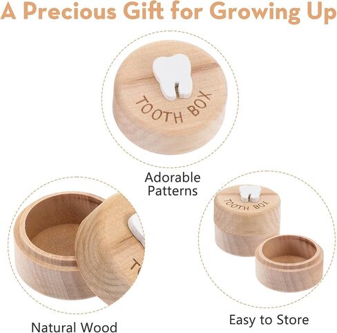 Tooth Fairy Box - Wooden Tooth Holder for Kids Teeth, Carved Lost Baby Teeth Keepsake Storage Box for Little Boys Girls First Lost Teeth and Fairy Gifts in Kuwait