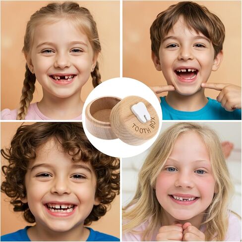 Tooth Fairy Box - Wooden Tooth Holder for Kids Teeth, Carved Lost Baby Teeth Keepsake Storage Box for Little Boys Girls First Lost Teeth and Fairy Gifts in Kuwait