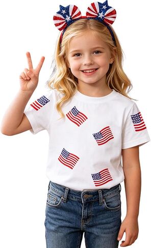 SOFEON Toddler American Flag Shirt Boys Girls 4th of July Shirts Kids Patriotic T-Shirt Summer USA Flag Graphic Tees Tops in Kuwait