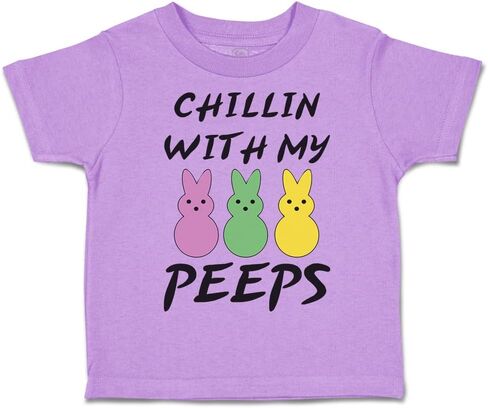 Toddler T-Shirt Easter Chillin with My Peeps Bunny Funny Humor Easter Cotton Bunny Boy & Girl Clothes Cute Baby Funny Tee Lavender Design Only 5 6T in Kuwait