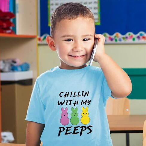 Toddler T-Shirt Easter Chillin with My Peeps Bunny Funny Humor Easter Cotton Bunny Boy & Girl Clothes Cute Baby Funny Tee Lavender Design Only 5 6T in Kuwait