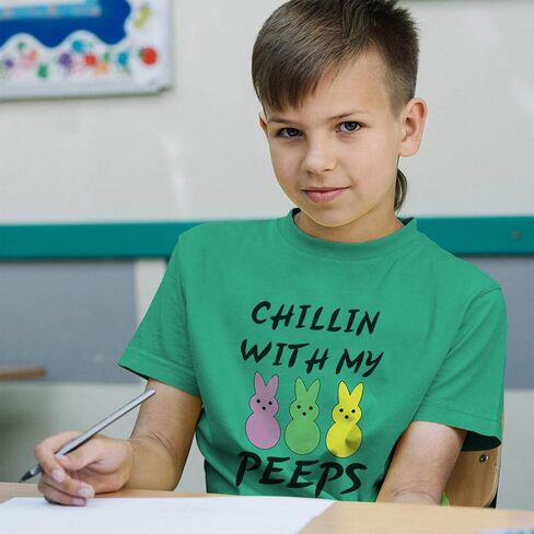 Toddler T-Shirt Easter Chillin with My Peeps Bunny Funny Humor Easter Cotton Bunny Boy & Girl Clothes Cute Baby Funny Tee Lavender Design Only 5 6T in Kuwait