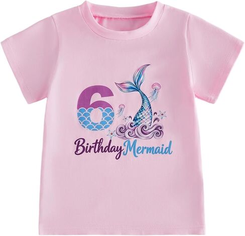 Toddler Baby Girl Birthday T-Shirt 1/2/3/4/5/6 Year Old Birthday Mermaid Short Sleeve Tee Shirt Summer Clothes in Kuwait