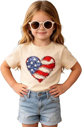 CM C&M WODRO 4th of July Shirt for Toddler Kid Girl American Flag Heart T-Shirt Patriotic Graphic Tee Independence Day Tops in Kuwait