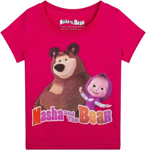 Masha and the Bear Short Sleeve Graphic Logo T-Shirt, Machine Washable, Comfortable Stylish Crewneck Beetroot Purple in Kuwait