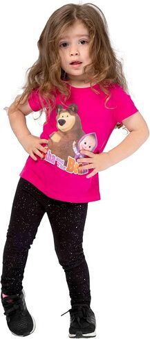 Masha and the Bear Short Sleeve Graphic Logo T-Shirt, Machine Washable, Comfortable Stylish Crewneck Beetroot Purple in Kuwait
