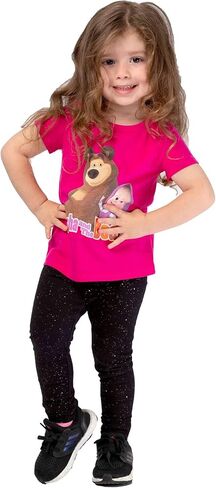 Masha and the Bear Short Sleeve Graphic Logo T-Shirt, Machine Washable, Comfortable Stylish Crewneck Beetroot Purple in Kuwait