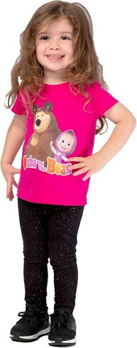 Masha and the Bear Short Sleeve Graphic Logo T-Shirt, Machine Washable, Comfortable Stylish Crewneck Beetroot Purple in Kuwait