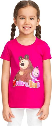 Masha and the Bear Short Sleeve Graphic Logo T-Shirt, Machine Washable, Comfortable Stylish Crewneck Beetroot Purple in Kuwait