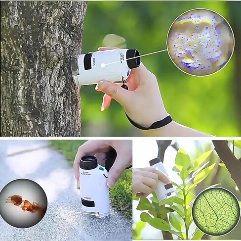 New Mini Portable Microscope Handheld,60x–120x Magnification,Includes 12 Pre-Prepared Biological Slides and LED Light,Ideal for Science Experiments,Classroom Learning,and Nature Observation (White) in Kuwait