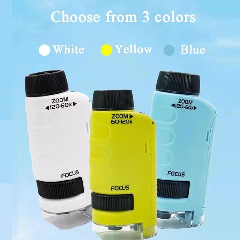 New Mini Portable Microscope Handheld,60x–120x Magnification,Includes 12 Pre-Prepared Biological Slides and LED Light,Ideal for Science Experiments,Classroom Learning,and Nature Observation (White) in Kuwait