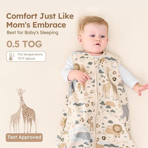 Unnivoll Baby Sleep Sack 18-24 Months 100% Cotton Lightweight 0.5 TOG Wearable Blanket Baby Sleep Bag with 2-Way Zipper for Infant Toddler Apricot Elephant in Kuwait