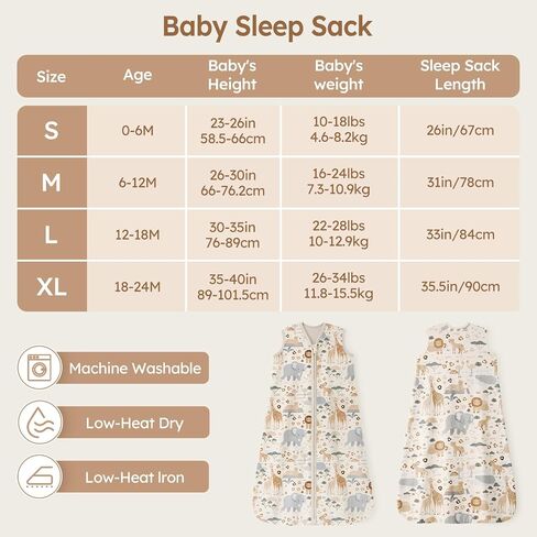 Unnivoll Baby Sleep Sack 18-24 Months 100% Cotton Lightweight 0.5 TOG Wearable Blanket Baby Sleep Bag with 2-Way Zipper for Infant Toddler Apricot Elephant in Kuwait