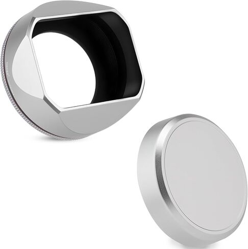 Haoge Squaret Metal Lens Hood for Fujifilm XF23mm F2.8 on XE5 Cemera Body kit Fujinon XF27mmF2.8 R WR Lense 39mm Screw-in Hood Silver,with Metal Cap in Kuwait