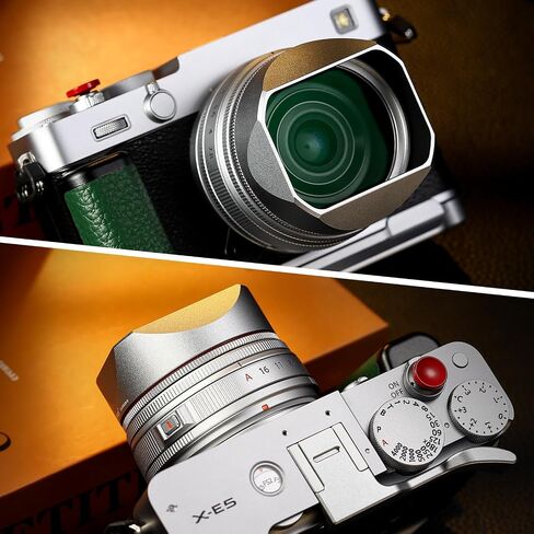 Haoge Squaret Metal Lens Hood for Fujifilm XF23mm F2.8 on XE5 Cemera Body kit Fujinon XF27mmF2.8 R WR Lense 39mm Screw-in Hood Silver,with Metal Cap in Kuwait