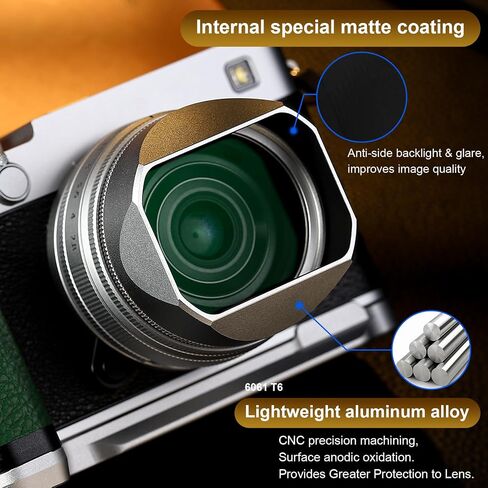Haoge Squaret Metal Lens Hood for Fujifilm XF23mm F2.8 on XE5 Cemera Body kit Fujinon XF27mmF2.8 R WR Lense 39mm Screw-in Hood Silver,with Metal Cap in Kuwait