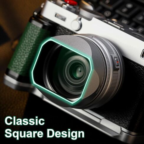 Haoge Squaret Metal Lens Hood for Fujifilm XF23mm F2.8 on XE5 Cemera Body kit Fujinon XF27mmF2.8 R WR Lense 39mm Screw-in Hood Silver,with Metal Cap in Kuwait