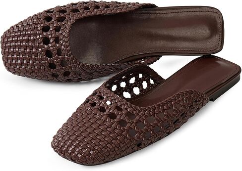Woven Mules for Women Mesh Closed Square Toe Mule Flats Slip On Sandals Comfortable Summer Casual Slides Shoes in Kuwait
