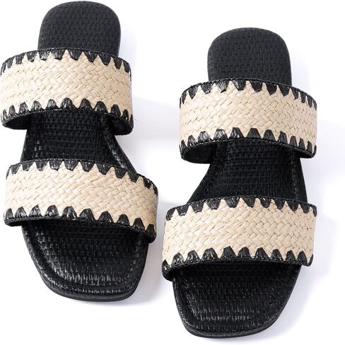 Mtzyoa Women Flat Sandals Raffia Braided Summer Straw Dressy Casual Vacation Bohemian Cute Beach Comfy Slip On Slides in Saudi Arabia