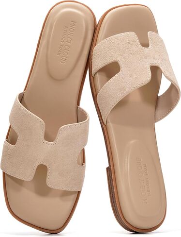 Project Cloud 100% Genuine Leather Sandals Women Flats For Women (Jannel) | Sandals for Women Fashion Flat Womens Sandals with Memory Foam Insole Slides Sandals Footwear Mules Women's Sandals in Kuwait